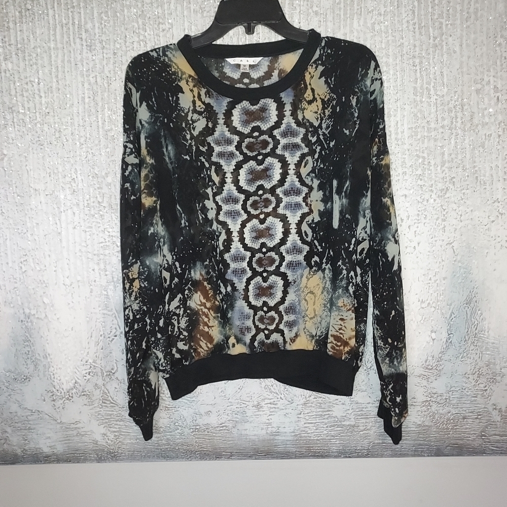 Cabi Snakesprint  sheer pullover top